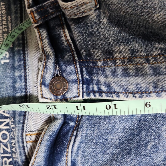 Juniors 13 Arizona highest rise slim straight jeans raw edge distressed - Picture 5 of 7